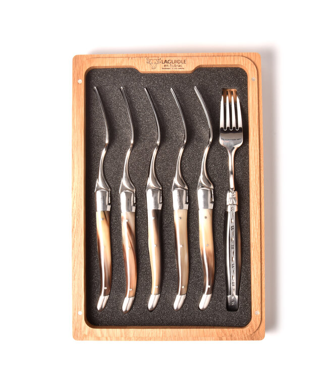 Laguiole en Aubrac 6 vorken punthoorn - glanzend