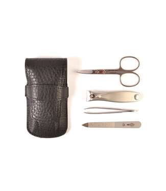 Dreiturm 4-delig etui (soepel) met nagelriemschaar en nagelknipper - zwart kalfsleer