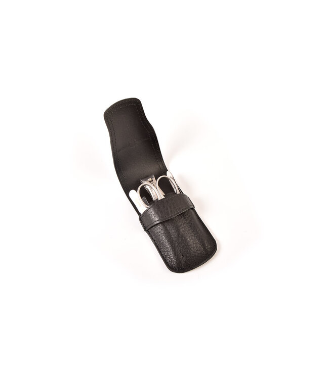 Dreiturm 4-delig etui (soepel) met nagelriemschaar en nagelknipper - zwart kalfsleer