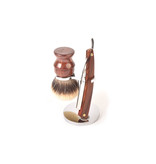 De Messenwinkel scheerset in cocobolo - shavette - kwast silvertip dassenhaar