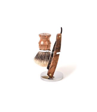 De Messenwinkel scheerset in notenhout - shavette - kwast silvertip dassenhaar