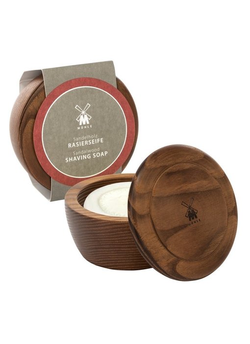 Muhle Sandalwood scheerzeep in mooie houten scheerkom