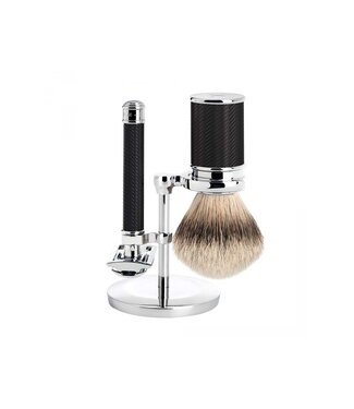 Muhle Traditional scheerset in zwart metaal - safety razor - silvertip dassenhaar
