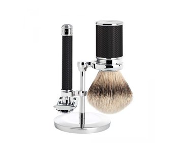 Muhle Traditional scheerset in zwart metaal - safety razor - silvertip dassenhaar