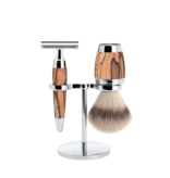 Muhle Stylo scheerset in beuk - safety razor - kwast silvertip dassenhaar Muhle Stylo scheerset in beuk - safety razor - kwast silvertip dassenhaar
