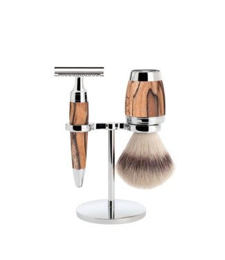 Muhle Stylo scheerset in beuk - safety razor - kwast silvertip dassenhaar