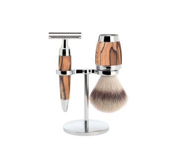 Muhle Stylo scheerset in beuk - safety razor - kwast silvertip dassenhaar