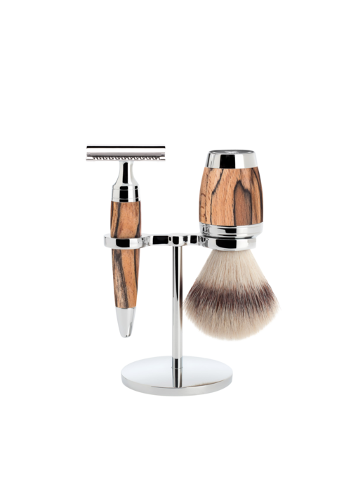 Muhle Stylo scheerset in beuk - safety razor - kwast silvertip dassenhaar