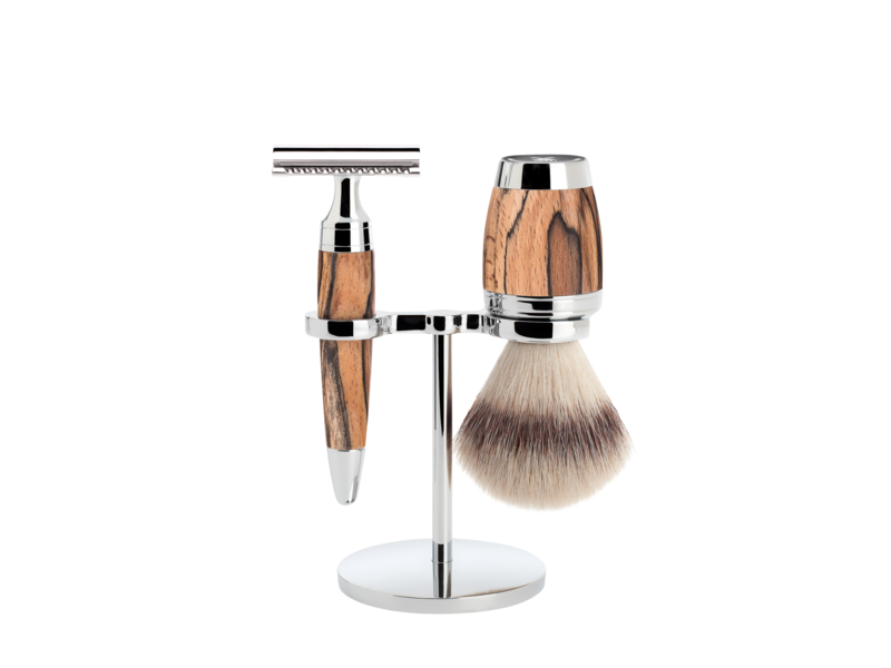 Muhle Stylo scheerset in beuk - safety razor - kwast silvertip dassenhaar