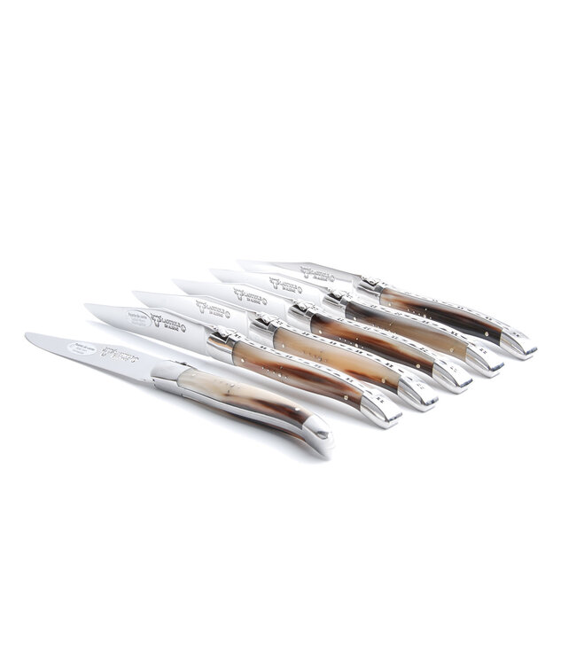 Laguiole en Aubrac 6 steakmessen punthoorn - gevlamd