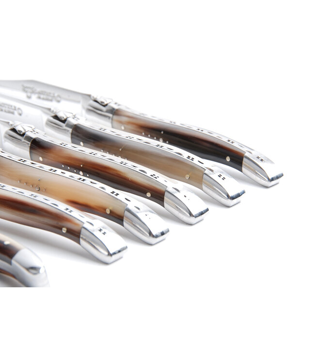 Laguiole en Aubrac 6 steakmessen punthoorn - gevlamd