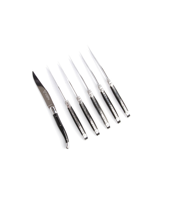 Laguiole en Aubrac 6 steakmessen corne presée - glanzend