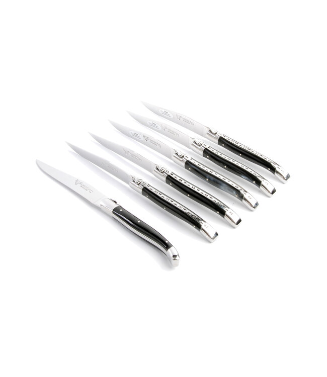 Laguiole en Aubrac 6 steakmessen corne presée - glanzend