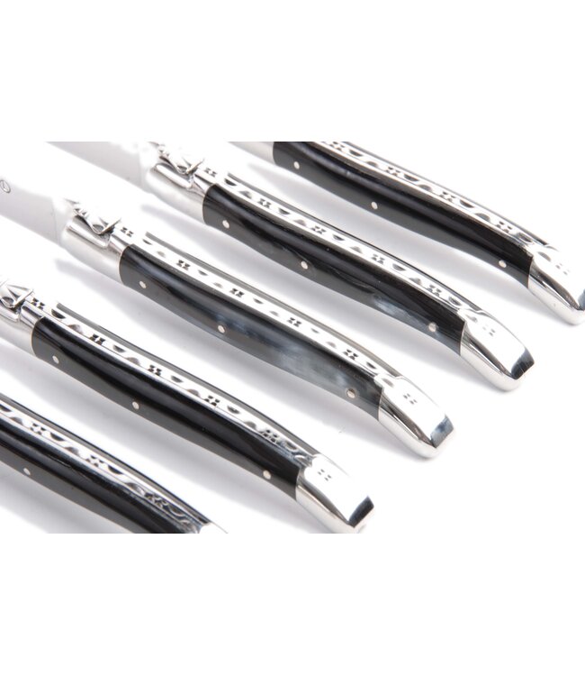 Laguiole en Aubrac 6 steakmessen corne presée - glanzend