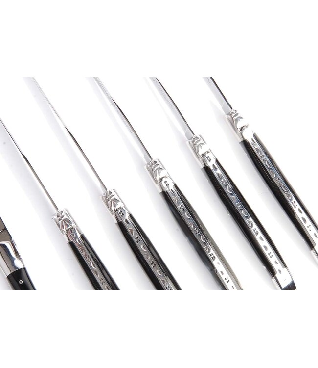 Laguiole en Aubrac 6 steakmessen corne presée - glanzend