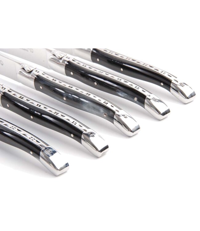 Laguiole en Aubrac 6 steakmessen corne presée - glanzend