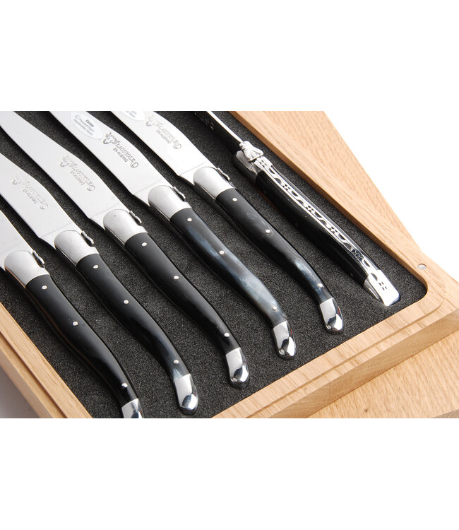 Laguiole en Aubrac 6 steakmessen geperste hoorn - glanzend