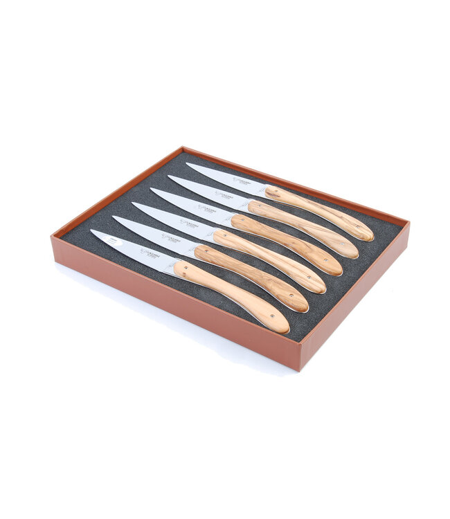 Laguiole en Aubrac 6 steakmessen ecir - olijfhout