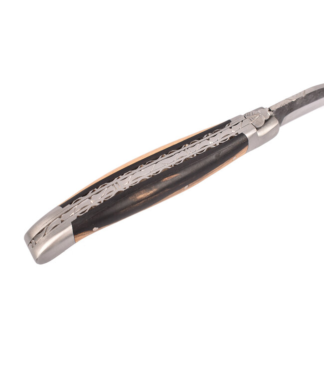 Laguiole en Aubrac 12cm ebbenhout 'Royal' - double platines - brut de forge