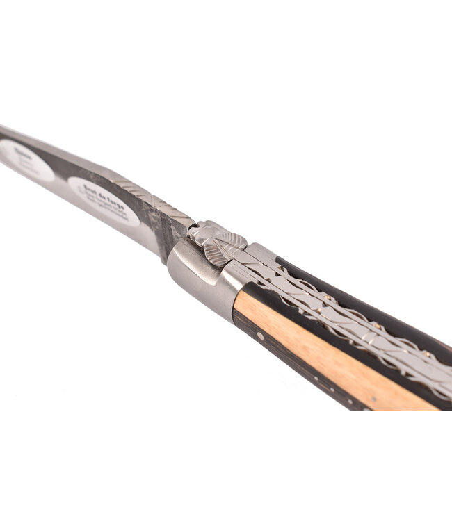 Laguiole en Aubrac 12cm ebbenhout 'Royal' - double platines - brut de forge