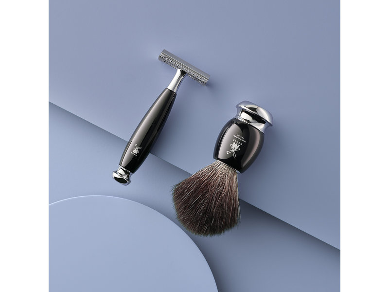 Muhle Vivo scheerset in zwart edelhars - safety razor - kwast zwart dassenhaar