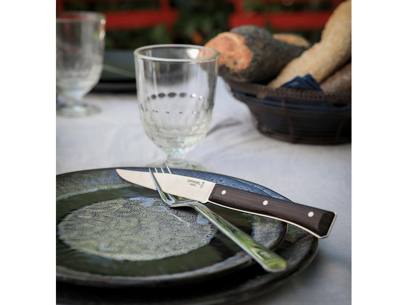 Opinel Facette 4 steakmessen - donker essenhout