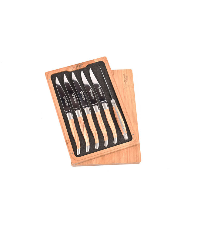 Laguiole en Aubrac 6 steakmessen olijfhout - mat