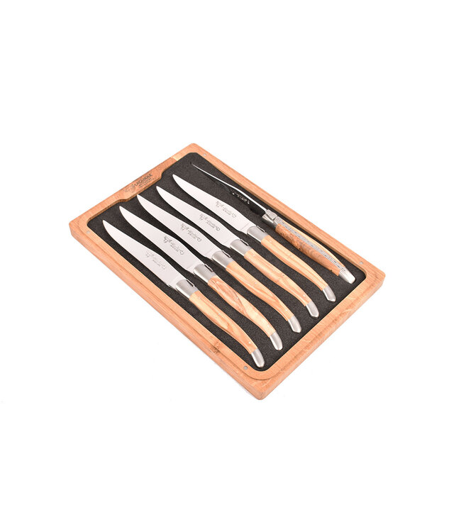 Laguiole en Aubrac 6 steakmessen olijfhout - mat