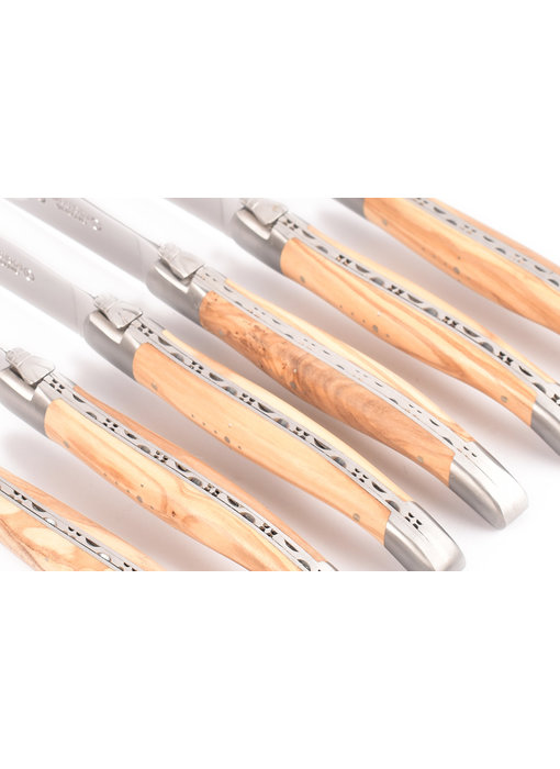 Laguiole en Aubrac 6 steakmessen olijfhout