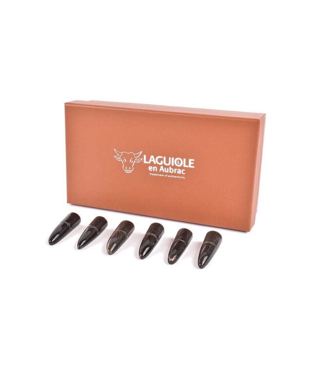 Laguiole en Aubrac steuntjes in zwarte hoorn voor steakmessen