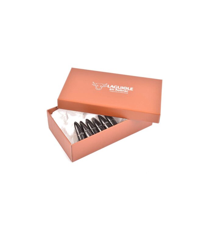 Laguiole en Aubrac steuntjes in zwarte hoorn voor steakmessen