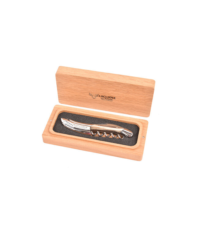 Laguiole en Aubrac kurkentrekker met heft in punthoorn - platines guillochées - glanzend