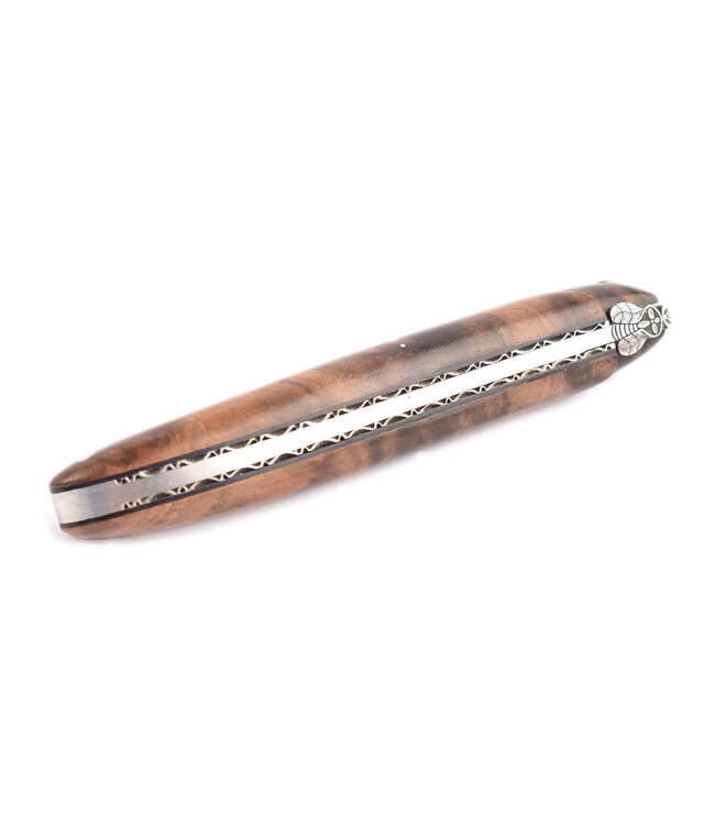 Laguiole en Aubrac 12 cm wortelhout van walnoot - 'frelon' bij - plein manche - mat