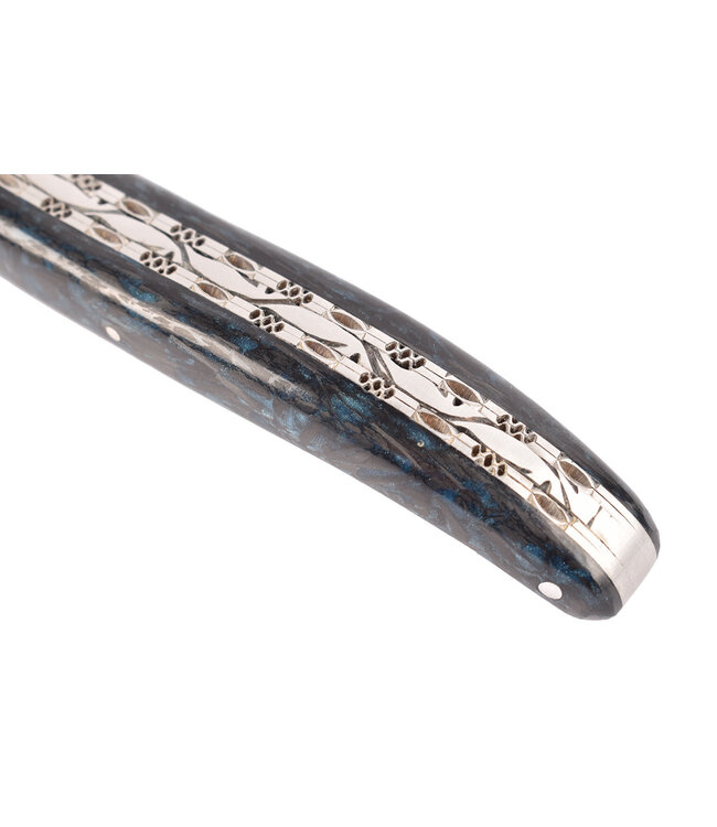 Laguiole en Aubrac 12cm blauw carbone - double platines - plein manche