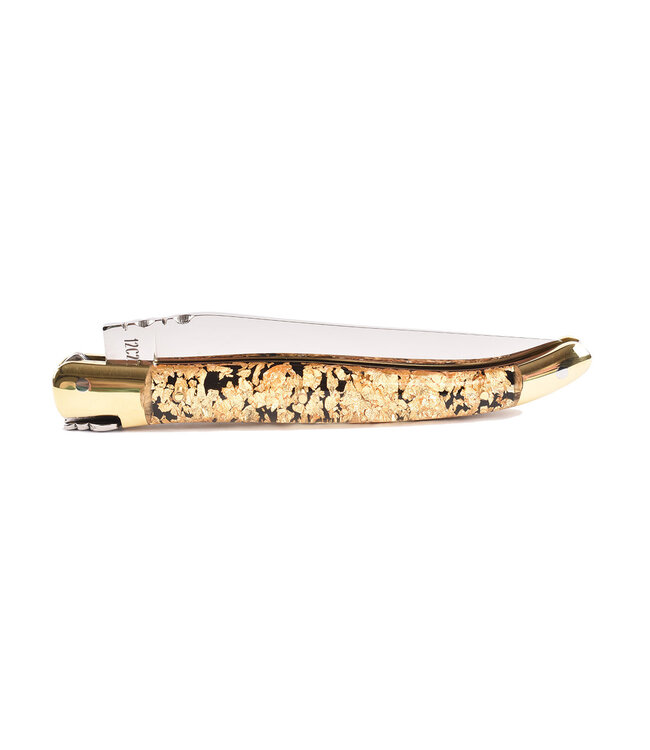 Laguiole en Aubrac 12cm acryl met goud schilfers - messing