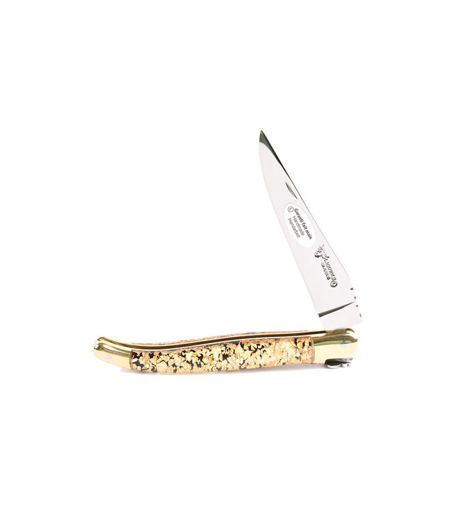 Laguiole en Aubrac 12cm acryl met goud schilfers - messing