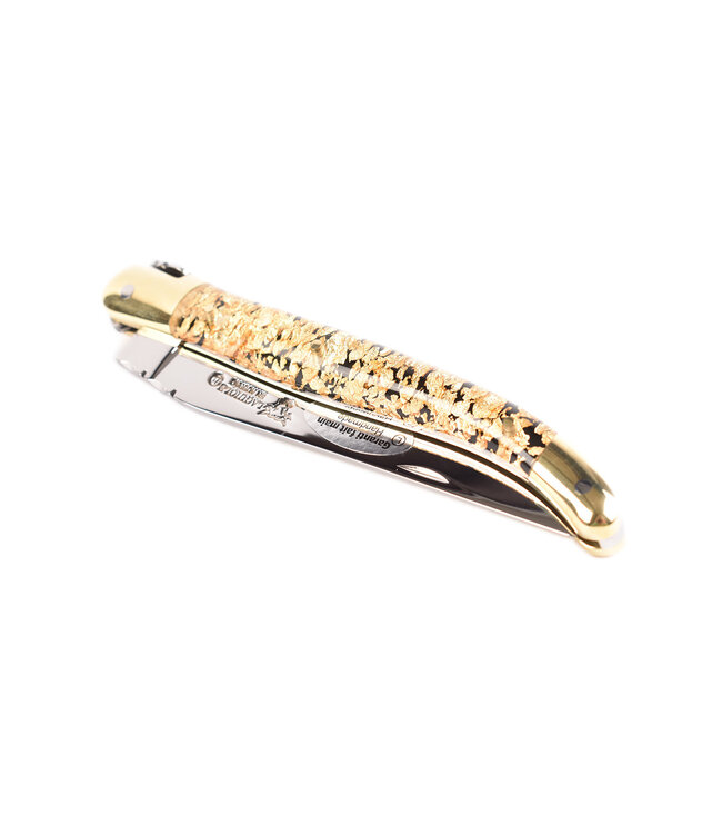 Laguiole en Aubrac 12cm acryl met goud schilfers - messing