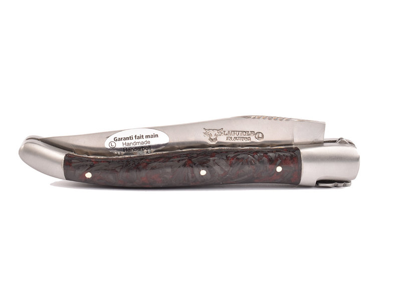 Laguiole en Aubrac 12cm rood carbone - double platines - matte eindstukken