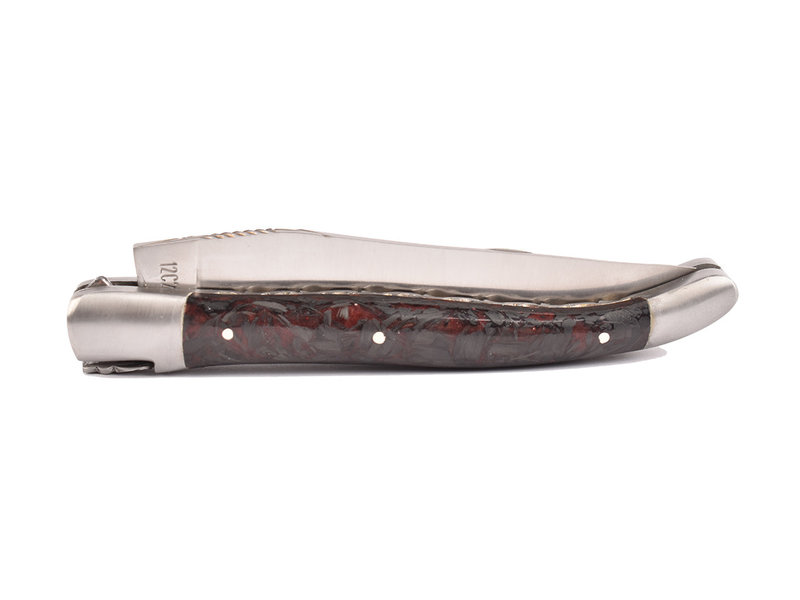 Laguiole en Aubrac 12cm rood carbone - double platines - matte eindstukken
