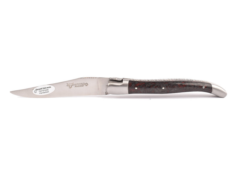 Laguiole en Aubrac 12cm rood carbone - double platines - matte eindstukken