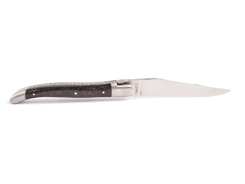 Laguiole en Aubrac 12cm rood carbone - double platines - matte eindstukken