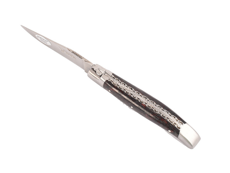 Laguiole en Aubrac 12cm rood carbone - double platines - matte eindstukken