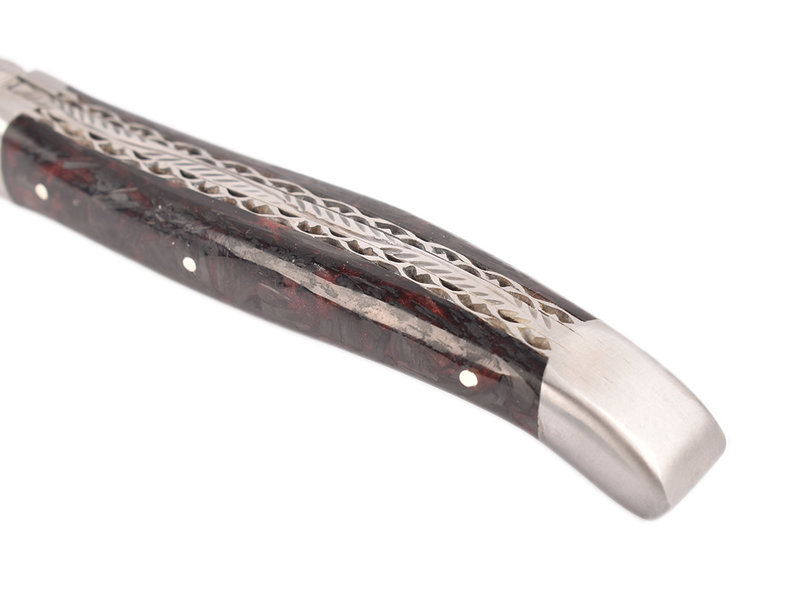 Laguiole en Aubrac 12cm rood carbone - double platines - matte eindstukken