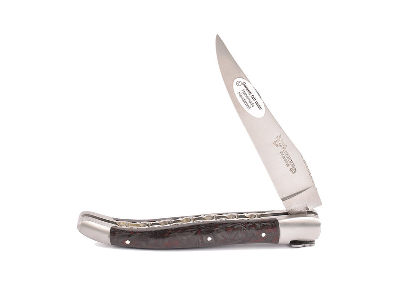 Laguiole en Aubrac 12cm rood carbone - double platines - matte eindstukken