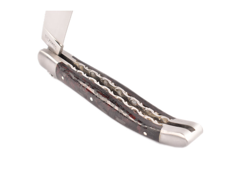 Laguiole en Aubrac 12cm rood carbone - double platines - matte eindstukken