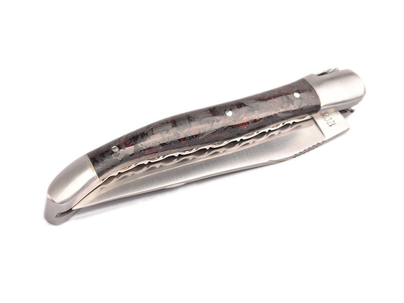 Laguiole en Aubrac 12cm rood carbone - double platines - matte eindstukken
