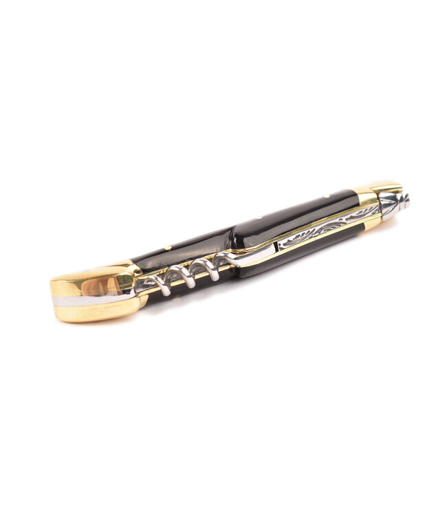 Laguiole en Aubrac 12cm geperste hoorn met kurkentrekker - messing eindstukken - glanzend