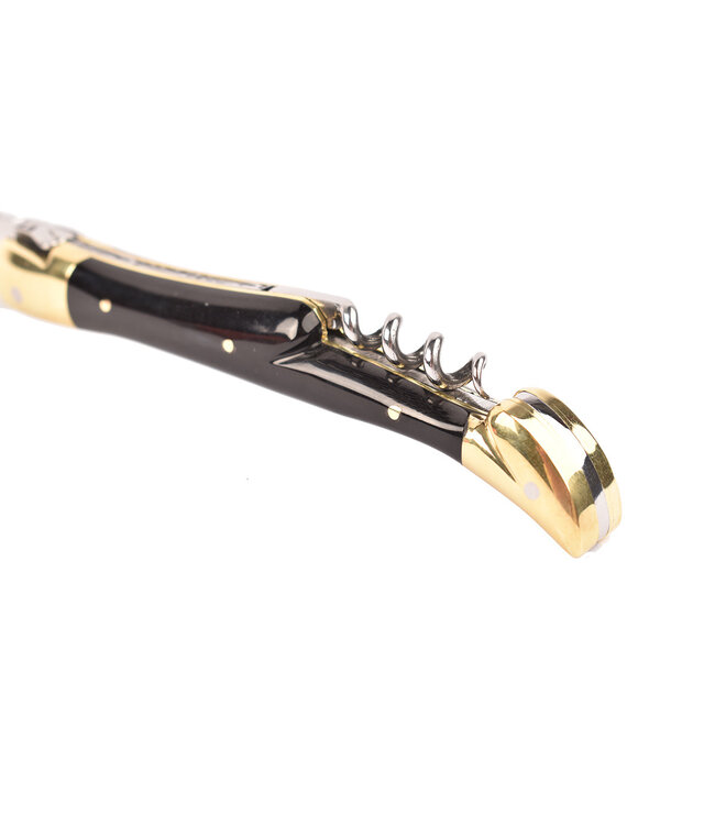 Laguiole en Aubrac 12cm geperste hoorn met kurkentrekker - messing eindstukken - glanzend