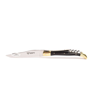 Laguiole en Aubrac 12cm geperste hoorn met kurkentrekker - messing eindstukken - glanzend