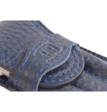 Dreiturm 4-delig etui met schaar en nagelknipper - donkerblauw leder